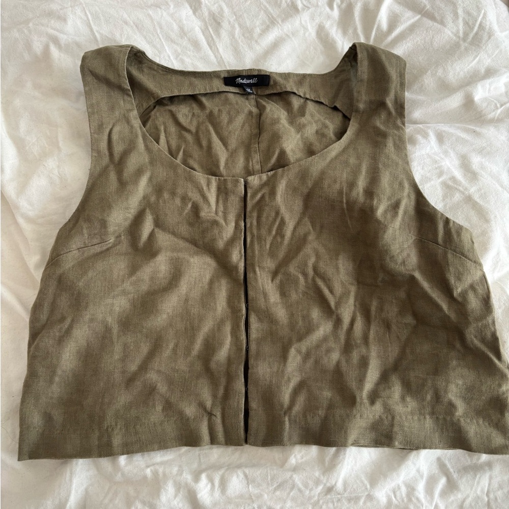 Madewell Olive Linen Sleeveless Tank Top